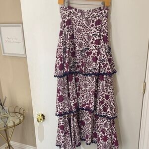 Just Bellina: Floral Tiered Skirt in Purple/White NWT lined SZ L 100% viscose